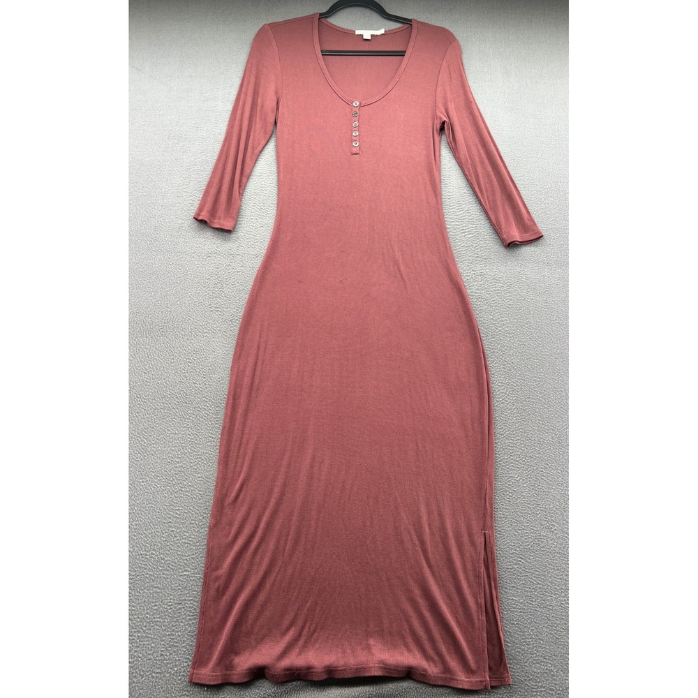 Threads 4 Thought Dress Ribbed Henley Maxi Rose Terracotta 3/4 Sleeve Small